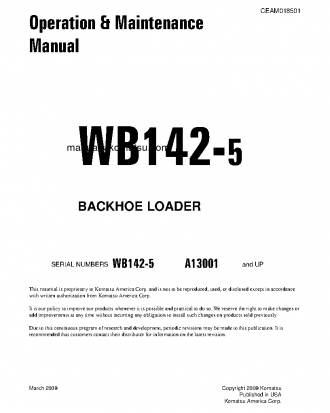 WB142-5(USA) S/N A13001-UP Operation manual (English)