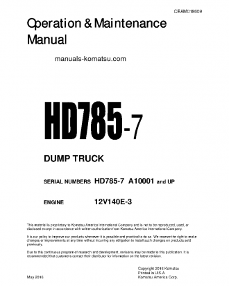 HD785-7(USA) S/N A10001-UP Operation manual (English)