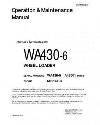 WA430-6(USA) S/N A42001-UP Operation manual (English)