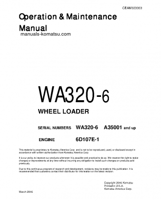 WA320-6(USA) S/N A35001-UP Operation manual (English)