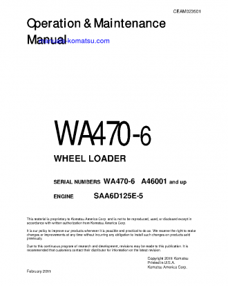 WA470-6(USA) S/N A46001-UP Operation manual (English)