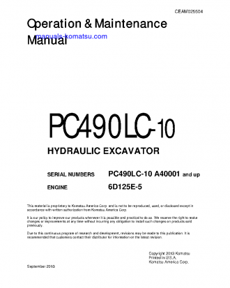 PC490LC-10(USA) S/N A40001-UP Operation manual (English)