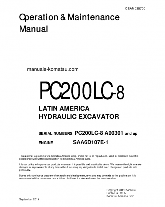 PC200LC-8(USA) S/N A90301-UP Operation manual (English)