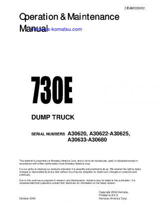 730E(USA) S/N A30622-A30625 Operation manual (English)