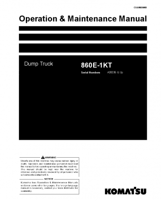 860E-1(USA)-KT S/N A30036-UP Operation manual (English)