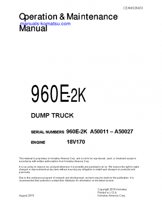 960E-2(USA)-K S/N A50011-A50027 Operation manual (English)
