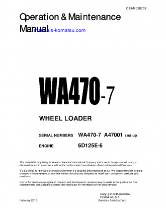 WA470-7(USA) S/N A47001-UP Operation manual (English)