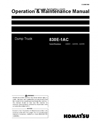 830E-1(USA)-AC S/N A40851-A40938 Operation manual (English)