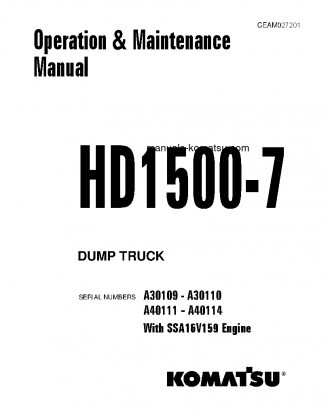 HD1500-7(USA)-W/ SSA16V159 S/N A30109-A30110 Operation manual (English)