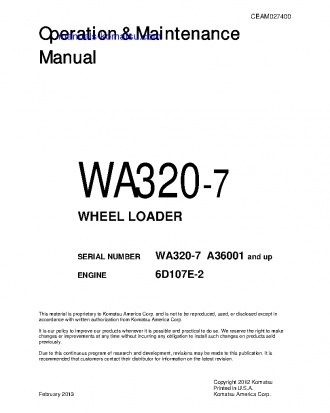 WA320-7(USA) S/N A36001-UP Operation manual (English)