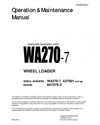 WA270-7(USA) S/N A27001-UP Operation manual (English)