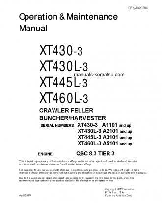 XT430-3(USA) S/N A1101-UP Operation manual (English)