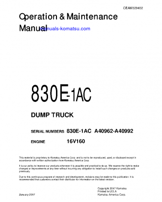 830E-1(USA)-AC S/N A40962-A40992 Operation manual (English)