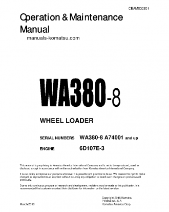 WA380-8(USA) S/N A74001-UP Operation manual (English)