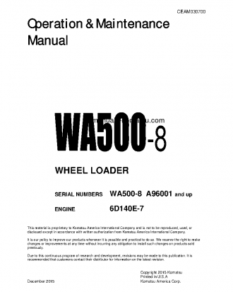 WA500-8(USA) S/N A96001-UP Operation manual (English)