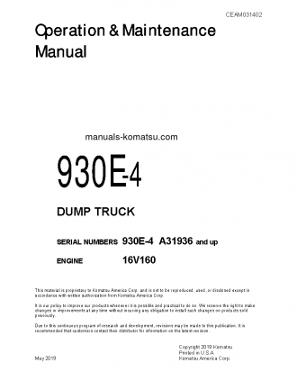 930E-4(USA) S/N A31936-UP Operation manual (English)