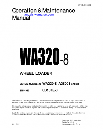 WA320-8(USA) S/N A38001-UP Operation manual (English)