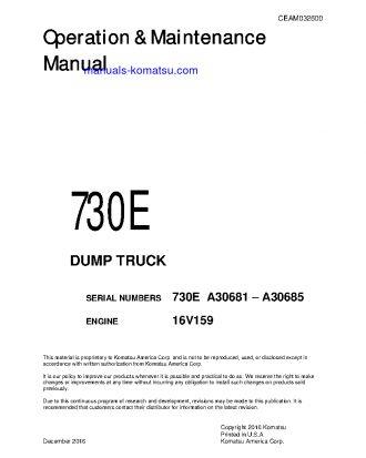 730E(USA) S/N A30681-A30685 Operation manual (English)