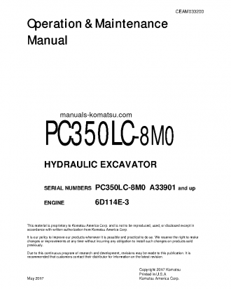 PC350LC-8(USA)-M0 S/N A33901-UP Operation manual (English)