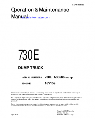 730E(USA) S/N A30686-UP Operation manual (English)