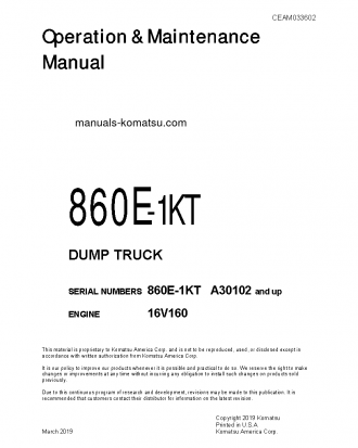 860E-1(USA)-KT S/N A30102-UP Operation manual (English)