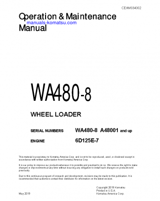 WA480-8(USA) S/N A48001-UP Operation manual (English)