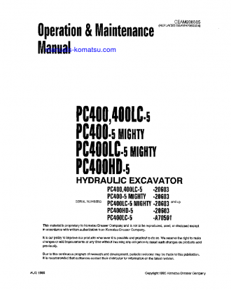 PC400HD-5(JPN) S/N 20603-UP Operation manual (English)