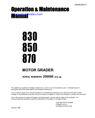 870 S/N 200000-201999 Operation manual (English)