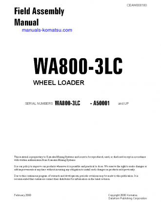 WA800-3(USA)-LC S/N A50001-UP Field assembly manual (English)