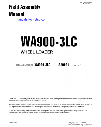 WA900-3(USA)-LC S/N A50001-UP Field assembly manual (English)