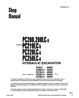 PC220LC-6(USA)-LC S/N A82001-A83000 Shop (repair) manual (English)