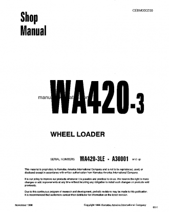 WA420-3(USA)-L S/N A30001-UP Shop (repair) manual (English)