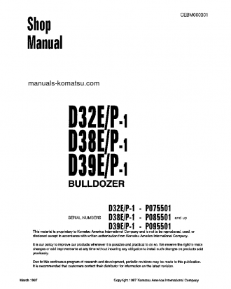 D38E-1(USA) S/N P085501-P085798 Shop (repair) manual (English)