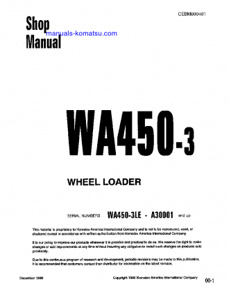 WA450-3(USA)-L S/N A30001-UP Shop (repair) manual (English)