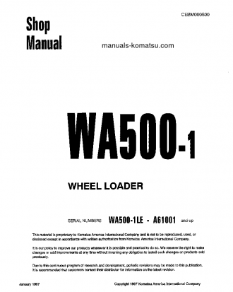 WA500-1(JPN)-LE S/N A61001-UP Shop (repair) manual (English)