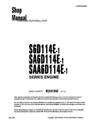 SA6D114E-1(JPN) S/N 45241940-UP Shop (repair) manual (English)