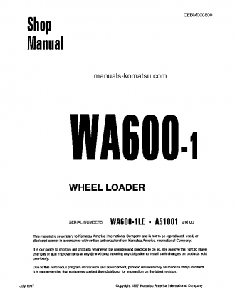 WA600-1(USA)-LE S/N A51001-UP Shop (repair) manual (English)