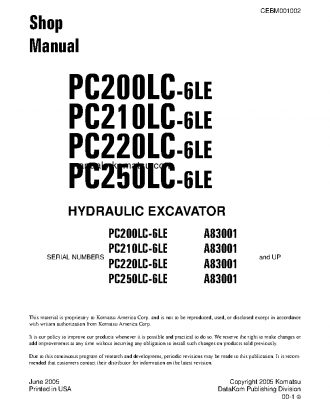 PC210LC-6(USA)-LE S/N A83001-UP Shop (repair) manual (English)