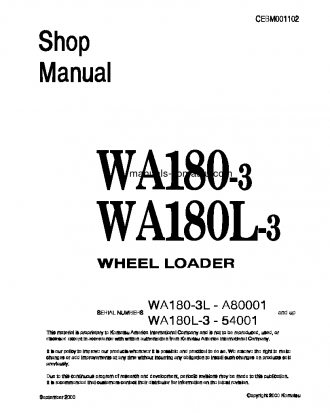 WA180L-3(JPN) S/N 54001-UP Shop (repair) manual (English)