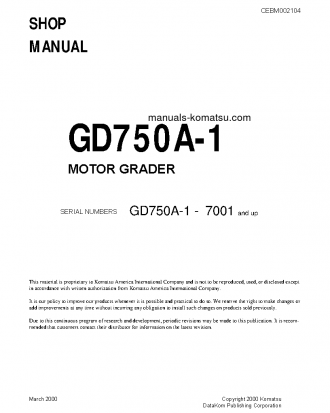 GD750A-1(USA) S/N 7001-UP Shop (repair) manual (English)