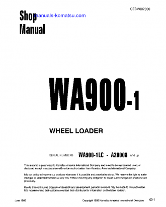 WA900-1(USA)-LC S/N A20008-UP Shop (repair) manual (English)