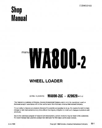 WA800-2(USA)-LC S/N A20020-UP Shop (repair) manual (English)
