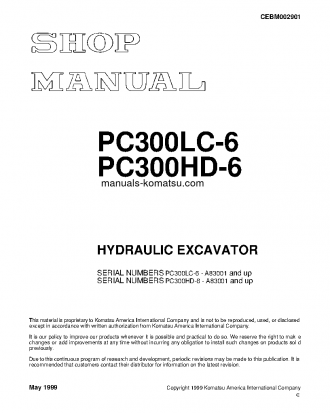 PC300HD-6(USA)-LE S/N A83001-UP Shop (repair) manual (English)