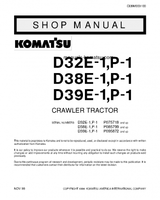 D32E-1(USA) S/N P075718-P076092 Shop (repair) manual (English)