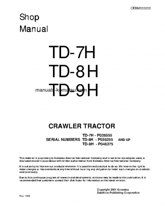 TD-8H S/N P036255-UP Shop (repair) manual (English)