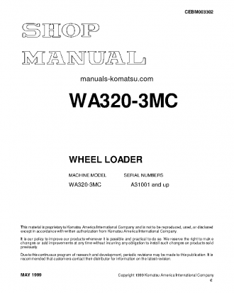 WA320-3(JPN)-MC S/N A31001-UP Shop (repair) manual (English)