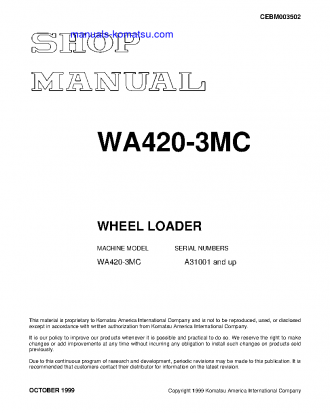 WA420-3(USA)-MC S/N A31001-UP Shop (repair) manual (English)