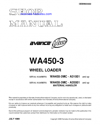 WA450-3(USA)-MC S/N A31001-UP Shop (repair) manual (English)