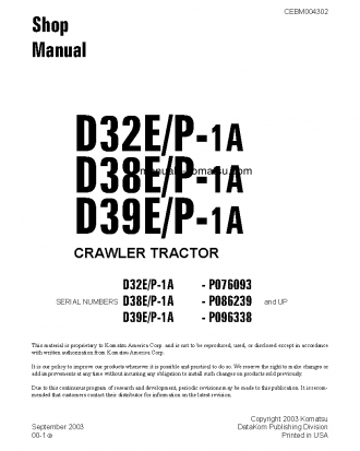D38E-1(USA)-A S/N P086239-UP Shop (repair) manual (English)