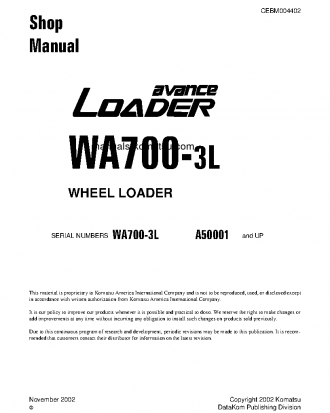 WA700-3(USA)-L S/N A50001-UP Shop (repair) manual (English)